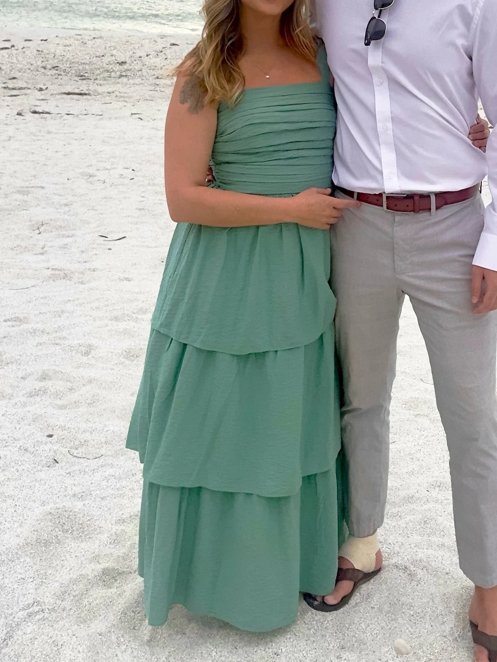 Pleated Teal Tiered Maxi Dress